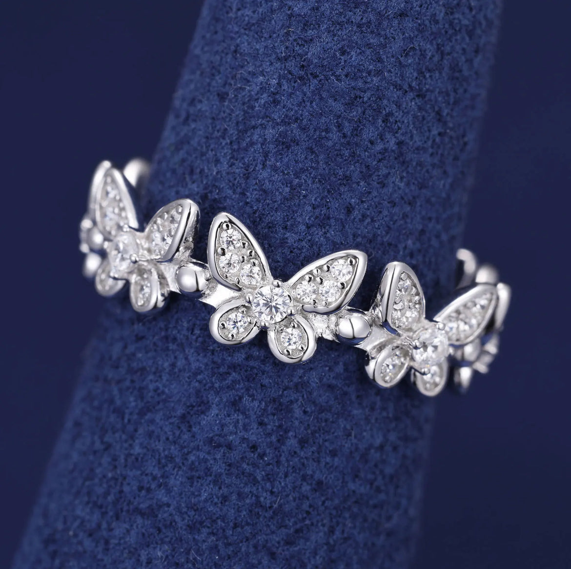 bague en argent pour femme vvs/moissanite avec des papillons